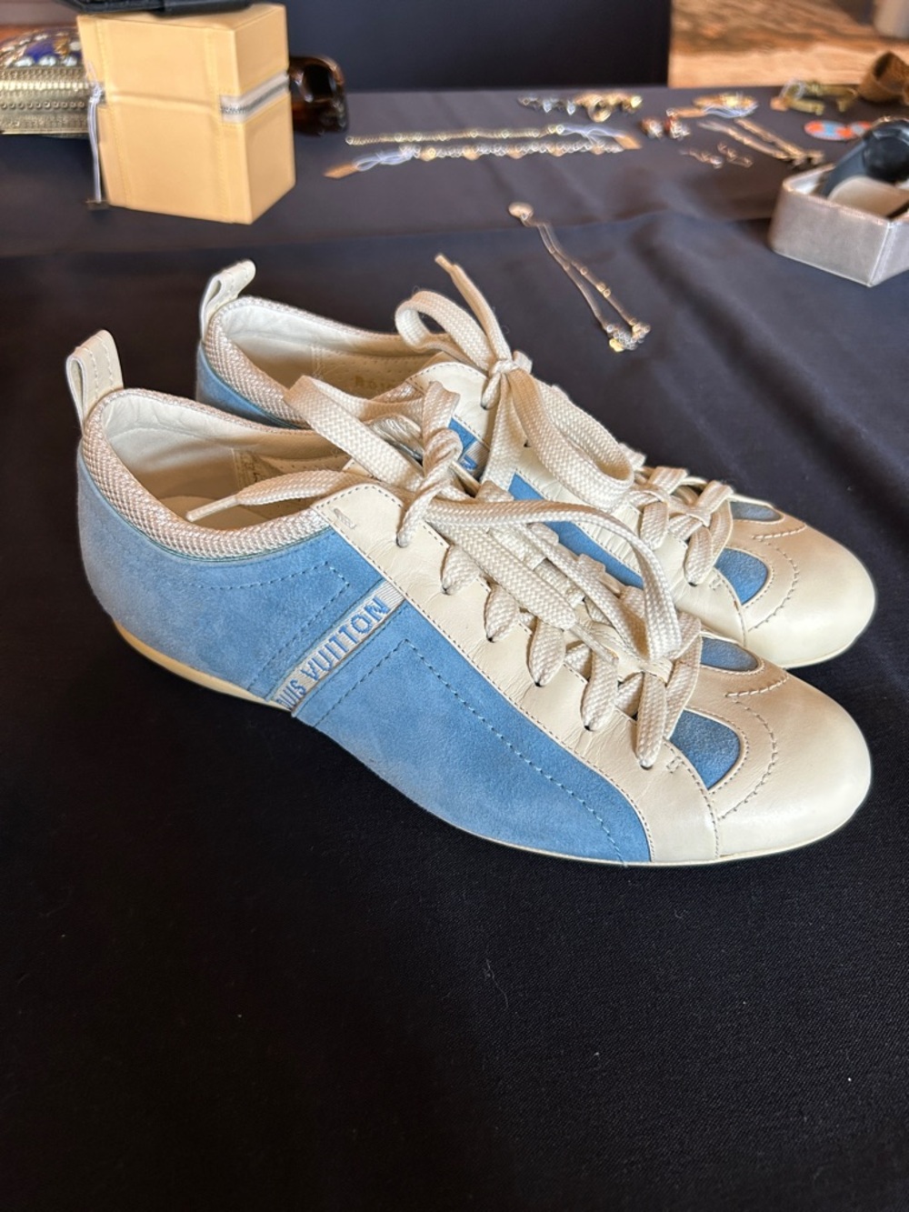 Louis Vuitton Light Blue and Cream Suede Lace-Up Women's Sneakers